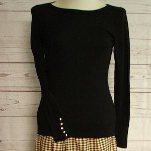 Black Knit Pull Over L/S Top with Rhinestones sleeve sleek light weight Medium